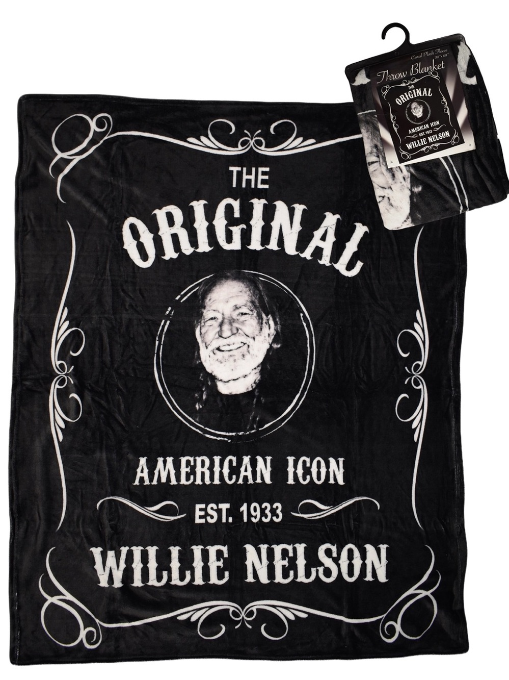 NWT Willie Nelson white black soft fleece throw